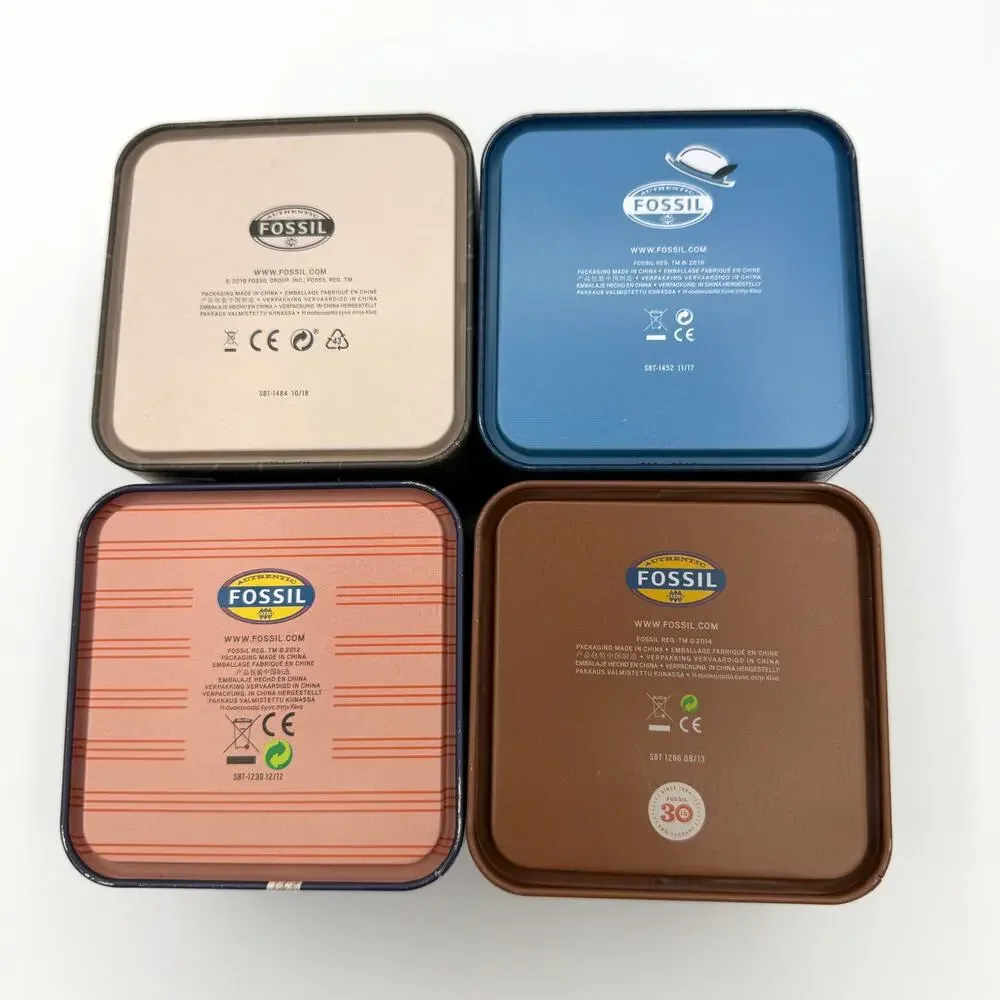 Fossil Collectible Watch Tins Lot of 4 Empty Retro Metal Boxes No Watches